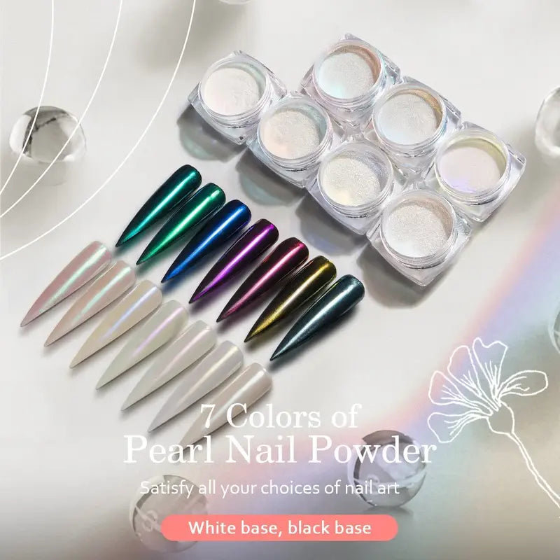 7 Colors Nail Powder Set - Holographic Mirror & Pearlescent Chrome Dust