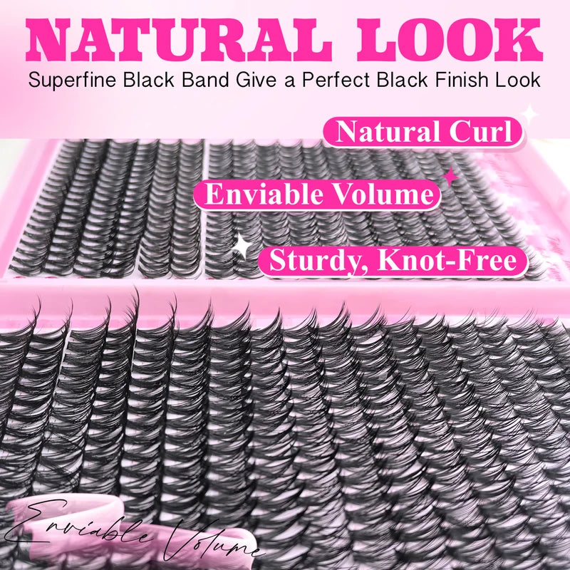 DIY Lash Extension Kit Clusters with Bond & Seal - Natural Wispy 9-16mm