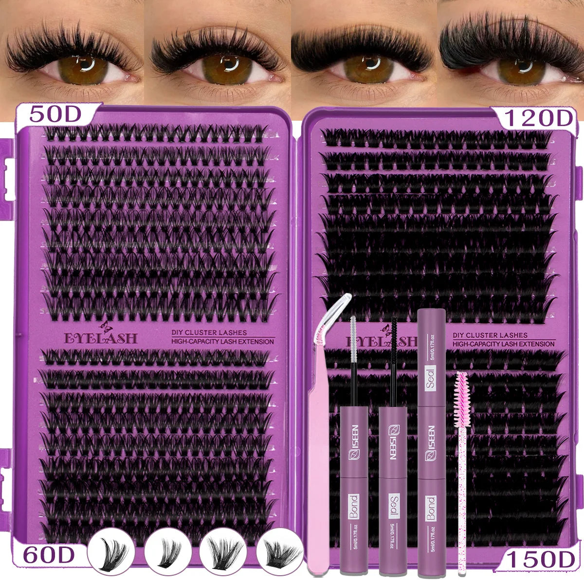 DIY Eyelash Clusters Kit with Bond & Seal - 9-16mm Wispy Natural Lash Extensions
