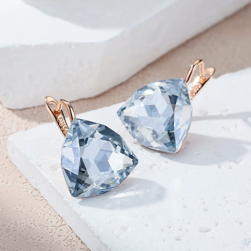 Light Grey Stone Earrings for Women 585 Rose Gold Zircon Jewelry Gift
