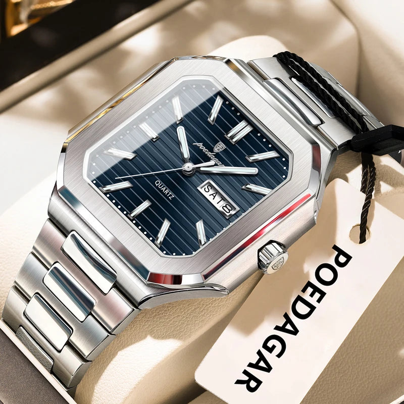 Men's Waterproof Luminous Quartz Wristwatch with Date & Steel Strap