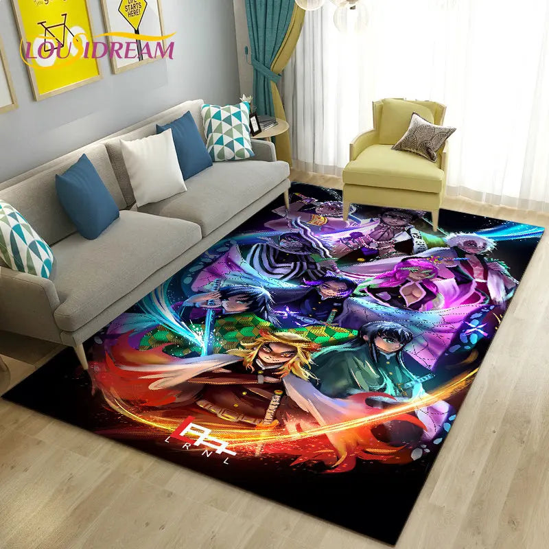 3D Demon Slayer Cartoon Area Rug for Living Room & Kids' Bedroom - Non-slip Large Carpet