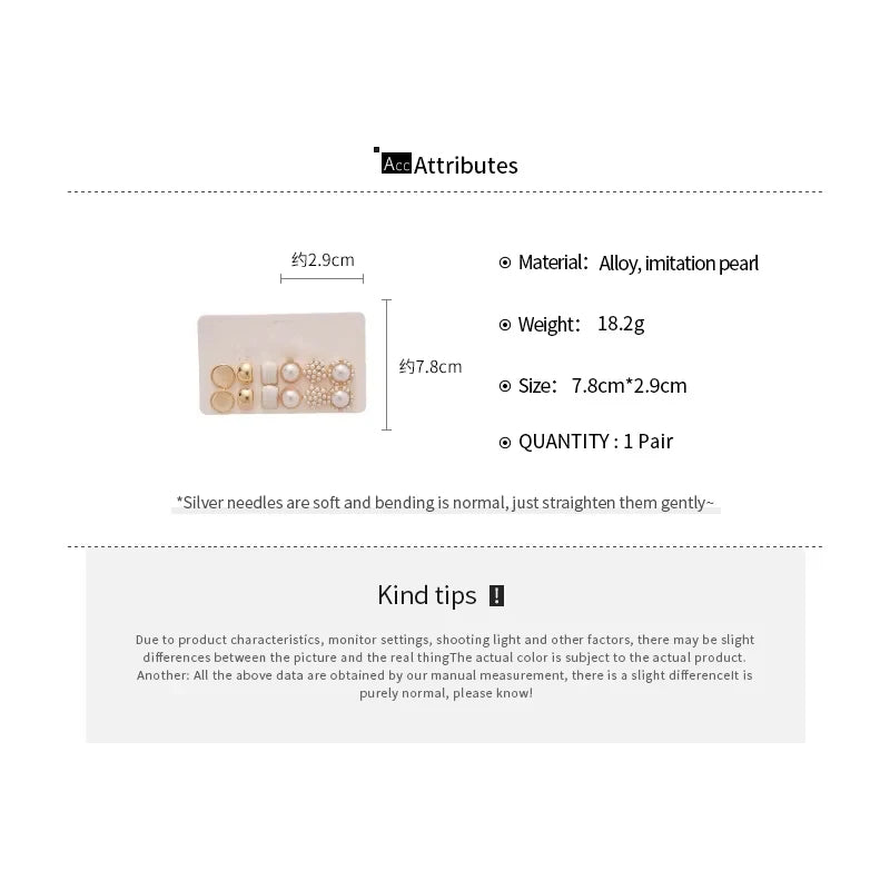 Set of 6/10/12 Pearl Stud Earrings for Women - Elegant Daily Jewelry