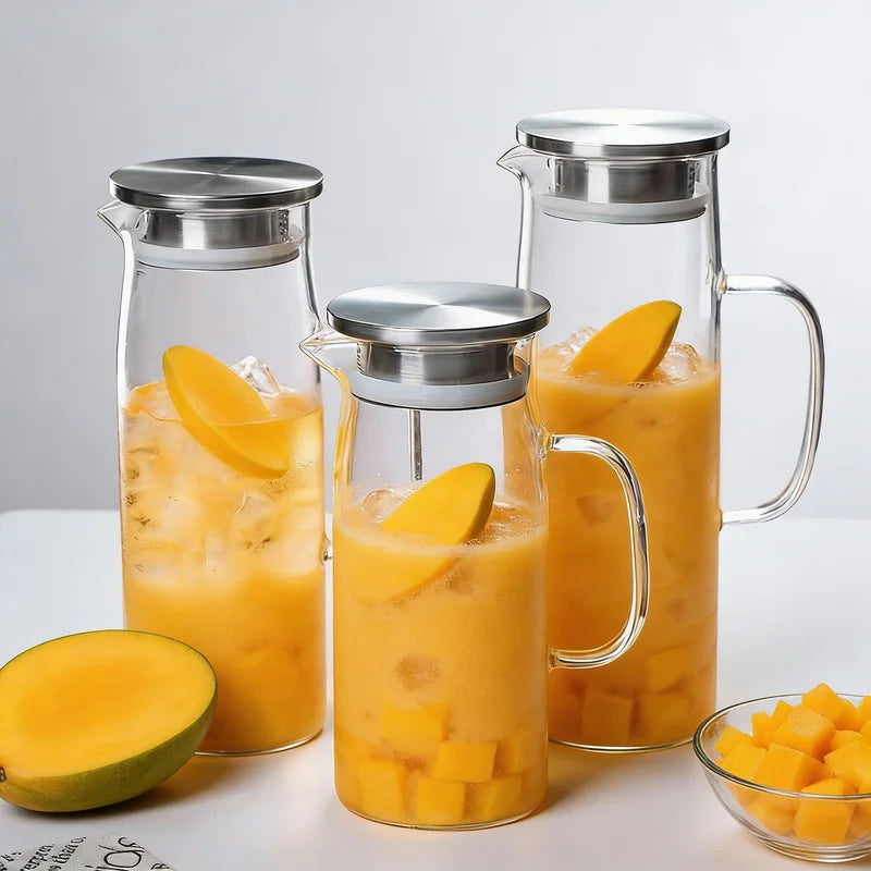 Borosilicate Glass Water Pitcher 1L 1.5L with Stainless Steel Lid Household Juice & Coffee Jug