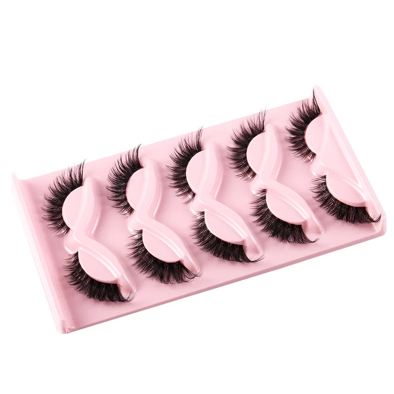 False Eyelashes 5 Pairs Cat Eye Faux Mink Long Winged Elongated Makeup Lashes