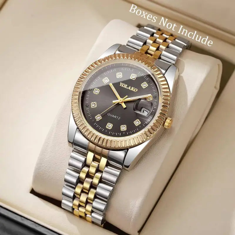 Luxury Rhinestone Quartz Men & Women Watches with Calendar - Fashion Gift Set