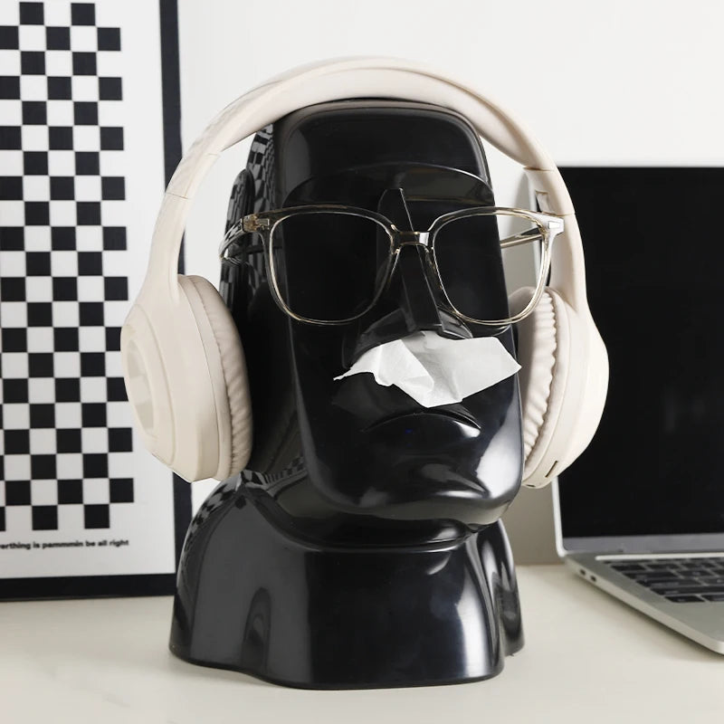 Creative Moai Stone Statue Tissue Box & Earphone Holder - Decorative Home Ornament