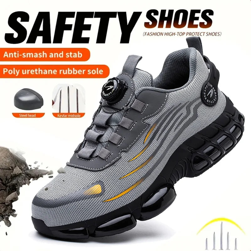 Breathable Lace-Free Work Shoes with Soft Sole Anti-Smash Puncture Protection