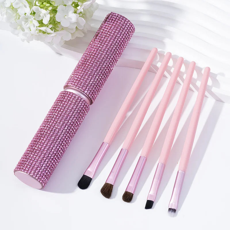Shiny Rhinestone Makeup Brush Set with Soft Fiber Eyeshadow, Foundation & Blush Tools