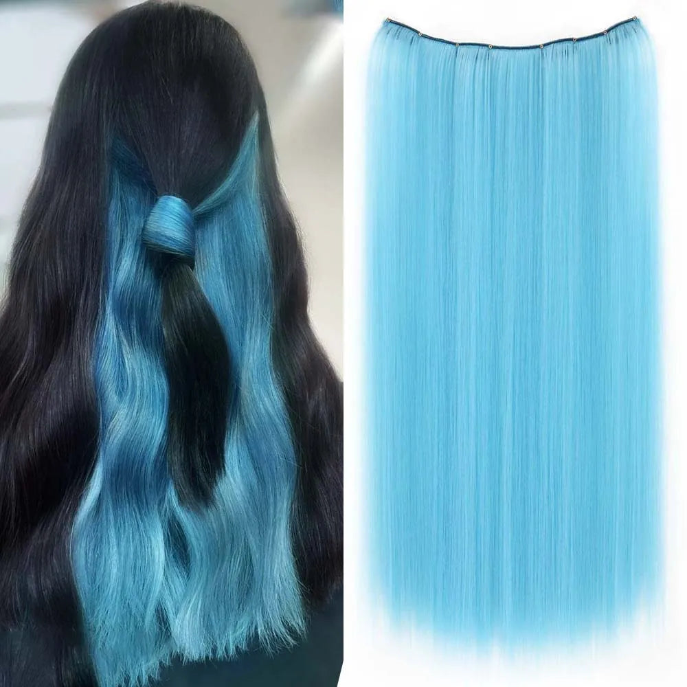 22in Colorful Straight Clip-In Hair Extensions for Women Long Synthetic Hairpiece