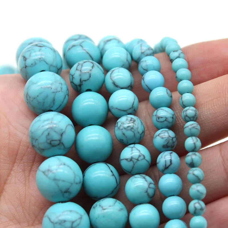 Natural Gemstone Beads - Blue Turquoise Round Loose Beads for Jewelry Making