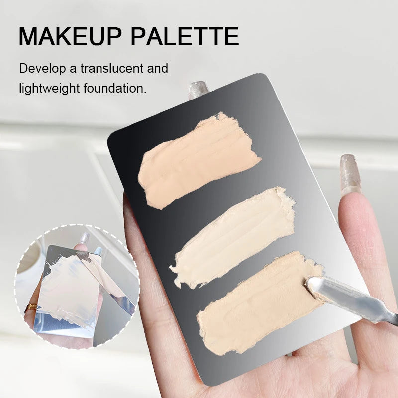Stainless Steel Makeup Palette with Brushes & Spatula for Foundation Lipstick & Eye Shadow Mixing