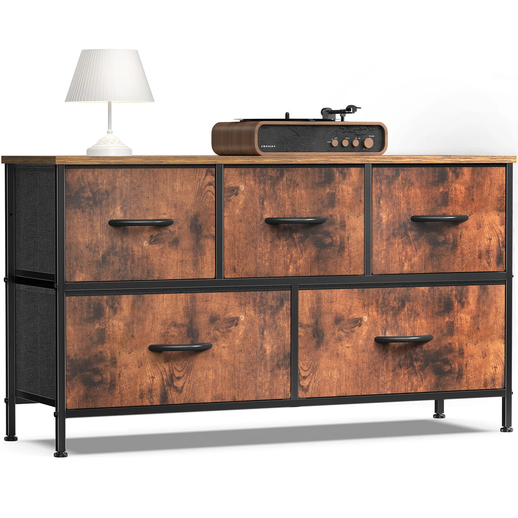 Living Room Display Cabinet with 5 Fabric Drawers Steel Frame Closet Storage