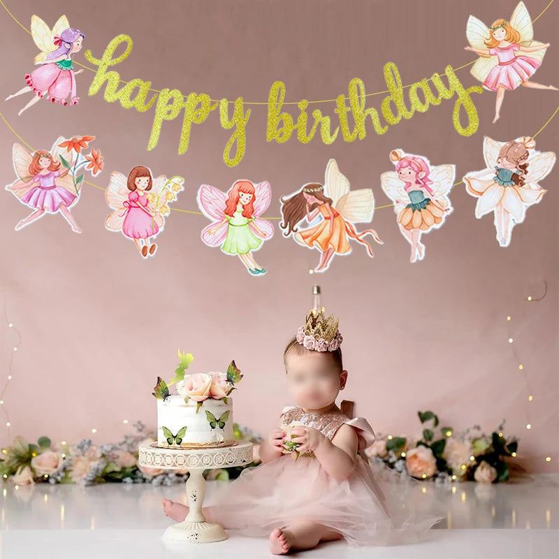 Fairy Birthday Party Decorations Flower Fairy Cutout Banners for Girls First Celebration