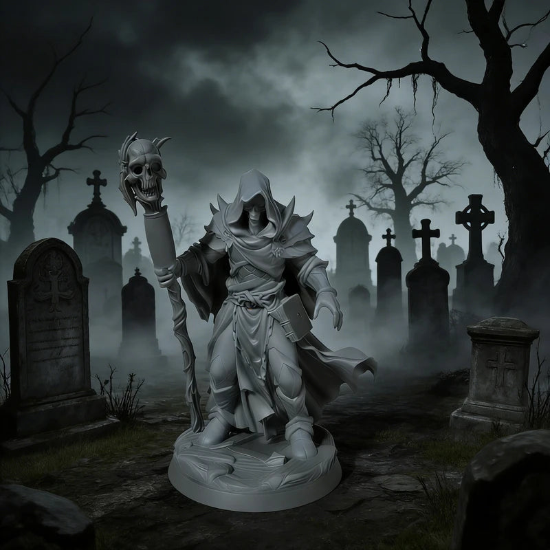 3D Printed Necromancer Model Unpainted Dark Wizard Tabletop Game Piece - DIY Ornament