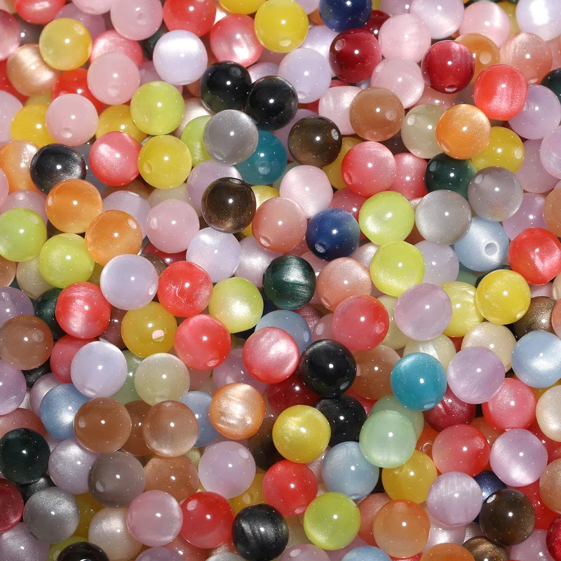 Mixed Color Shiny Resin Cat Eye Beads 8mm Round Spacer Jewelry Making 50pcs