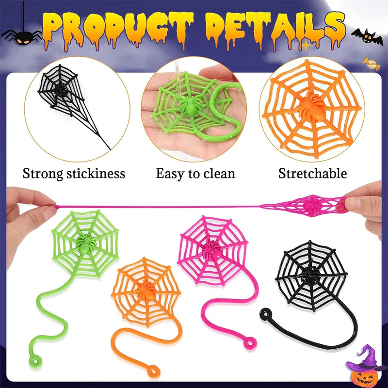 Colorful Sticky Hands Spider Web Party Favors for Kids Halloween Birthday Classroom Prizes - 8/12/24 Pcs