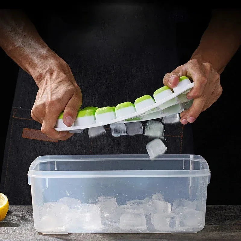 Silicone 14 Cube Ice Mold with Lid - Easy Release Square Ice Tray for Cocktails and Summer Drinks