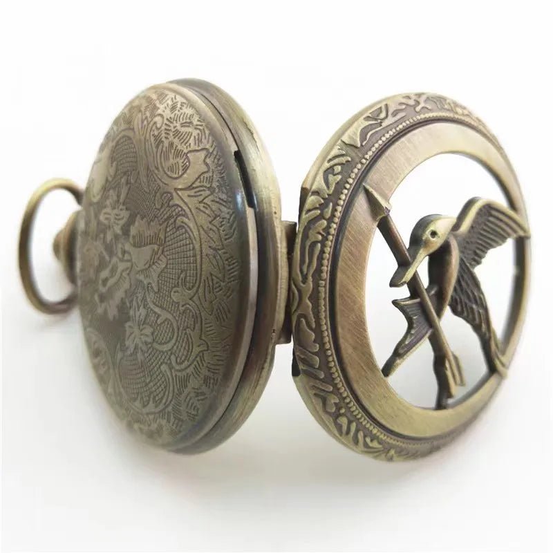Retro Quartz Pocket Watch with Hollow Mockingbird Design - Stylish Bronze Finish