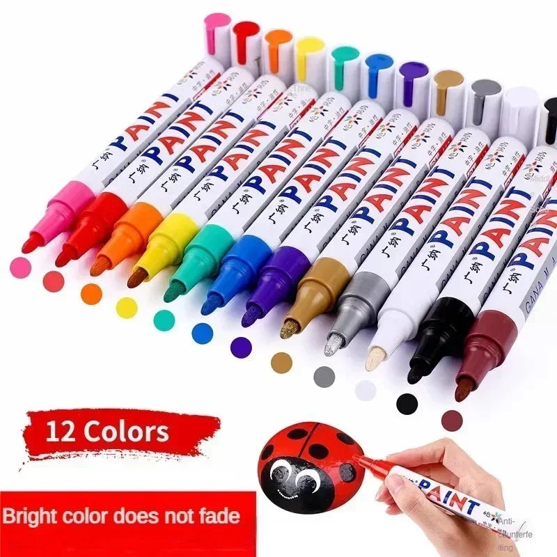 Set of 6 Colorful Waterproof Oil-Based Paint Markers for Art Crafts and Surfaces
