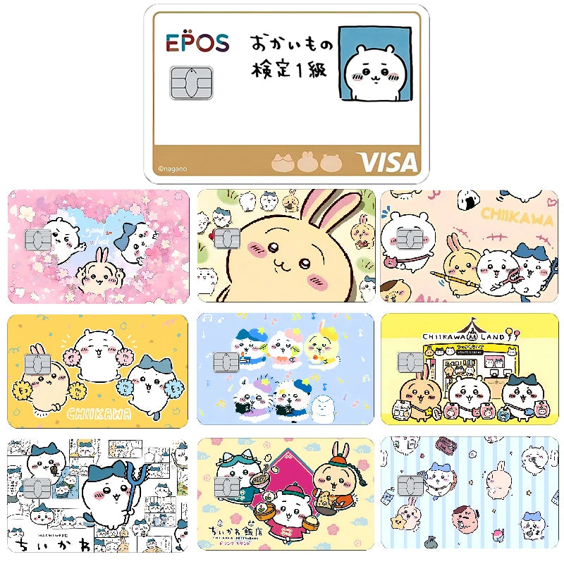 Anime Chiikawa Hachiware Usagi Poker Sticker Film Tape Skin for Credit Cards Waterproof Small Chip