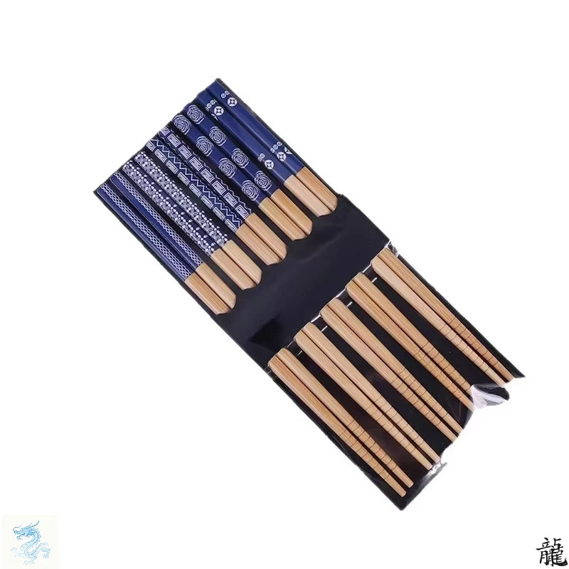 Reusable Bamboo Chopsticks Set - 5 Pairs Natural Wood Sushi Food Utensils