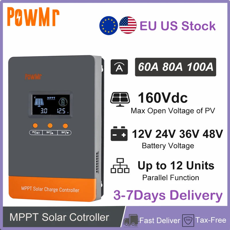 Parallel MPPT Solar Charge Controller 12V-48V 80A Max PV 160Vdc for Lithium Battery