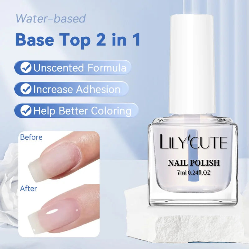 7ml Water-Based Nail Polish Base & Top Coat - Quick Dry, Long Lasting, No Lamp Needed