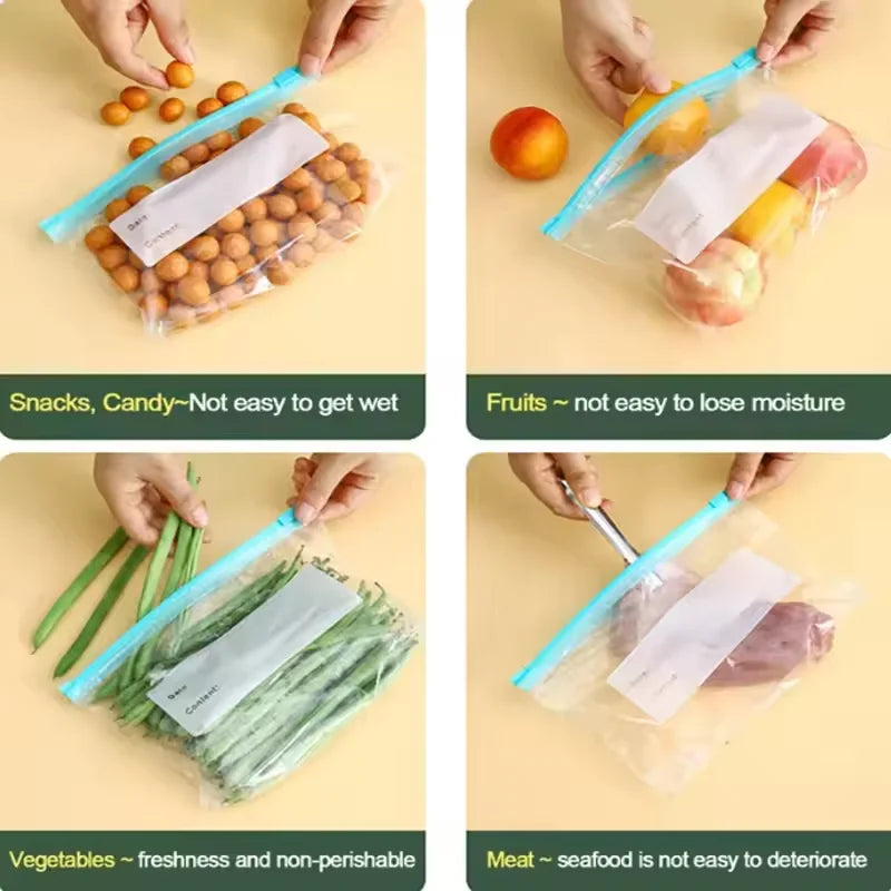 Reusable Food Storage Bags with Zipper Seal - Stand Up Plastic Freezer Pouches