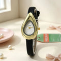 Irregular Water Drop Dial Quartz Watch for Women Retro Leather Strap Dress Watch