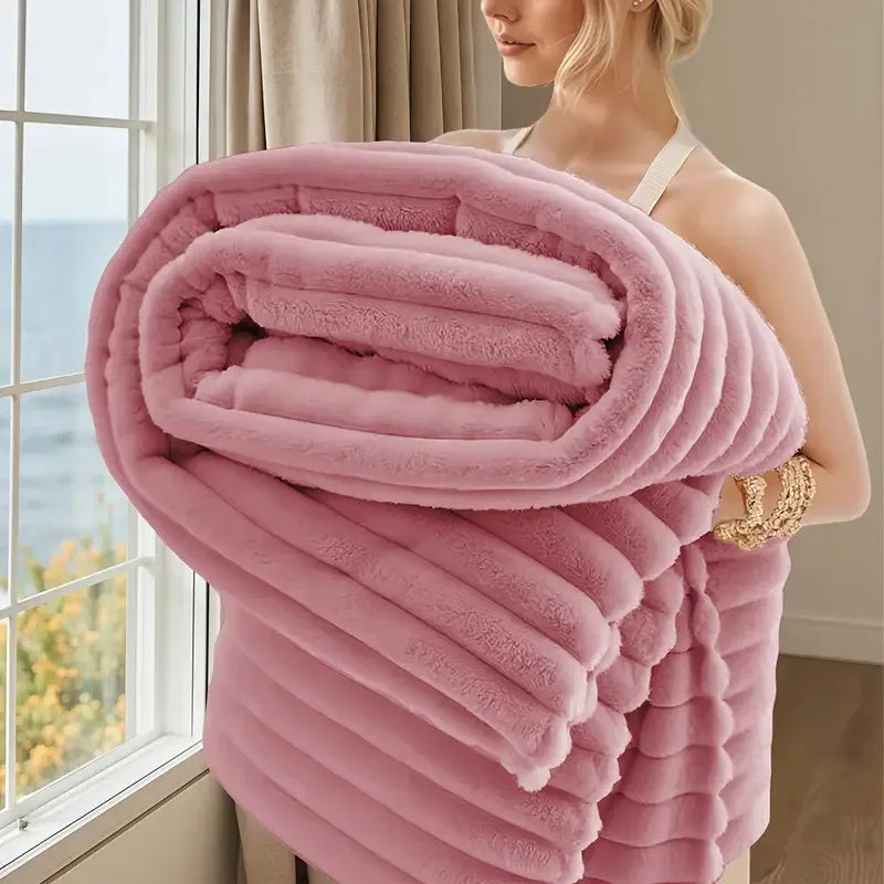 Faux Rabbit Fur Blanket Double-Sided Cozy Warm Lightweight Home Office Sofa Bed