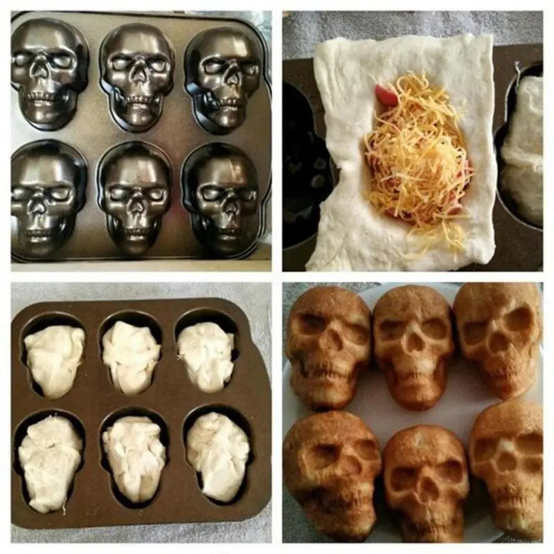 3D Skull Baking Mold Aluminum Halloween Cake Pan - Realistic Design for Spooky Treats