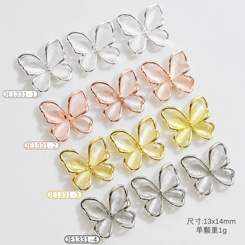 Crystal Butterfly Nail Charms 3D Hollow Cat's Eye Alloy Nail Gems Set
