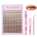 Eyelash Extension Kit DIY Brown Lash Clusters Natural & Strong Hold with Adhesive & Tweezers