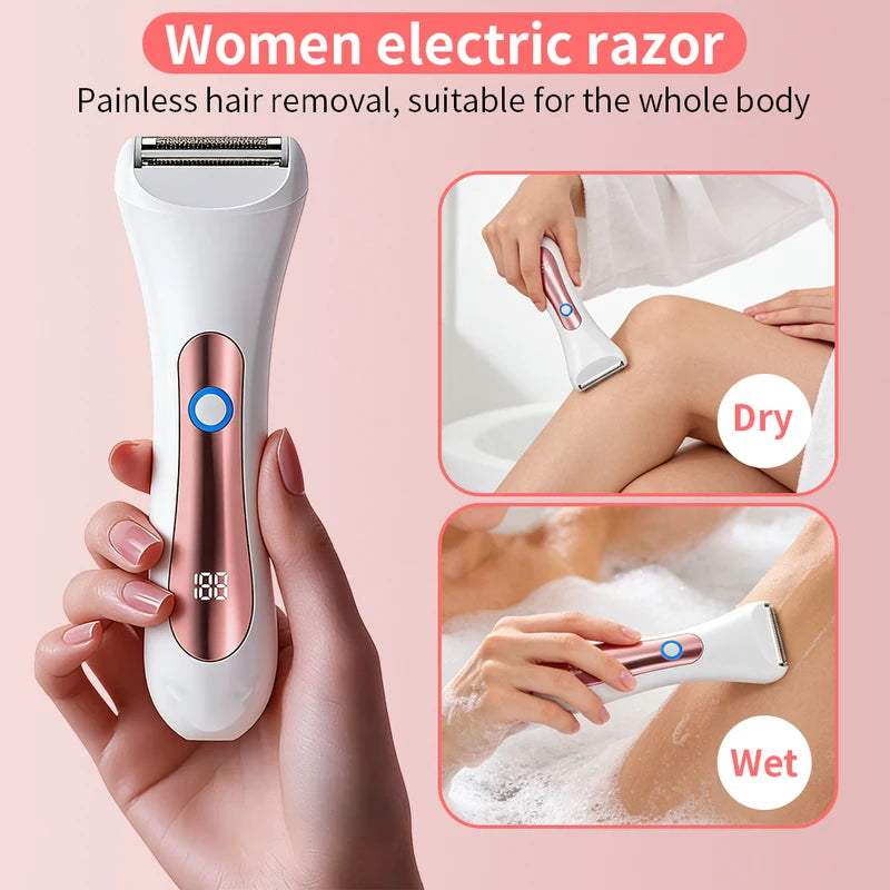 Women's Waterproof Electric Shaver Wet & Dry Portable Razor for Full-Body Hair Removal