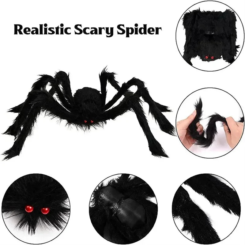 Giant Halloween Spider Web Decor with Plush Spider for Haunted House Outdoor Party