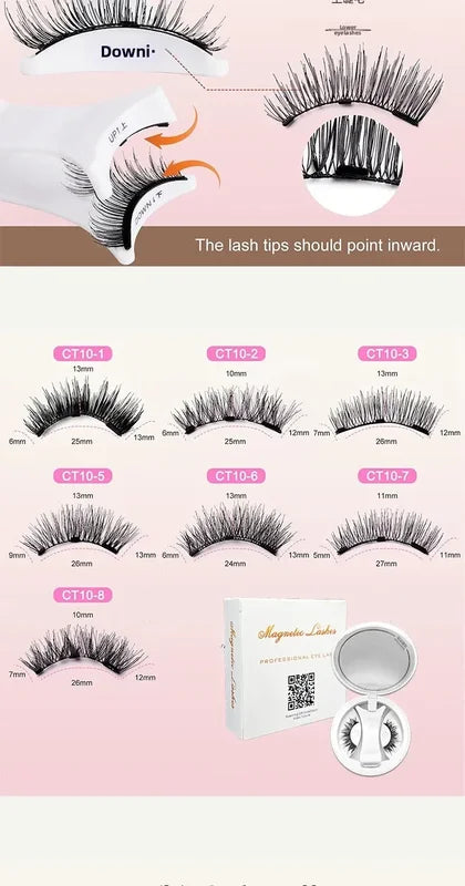 Magnetic False Eyelashes Set Reusable No Glue Needed with Tweezers - Curly Faux Lashes