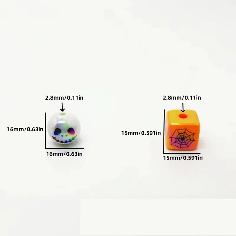 12PCS Acrylic Beads Halloween Printing UV Plating DIY Keychain Phone Chain Accessories