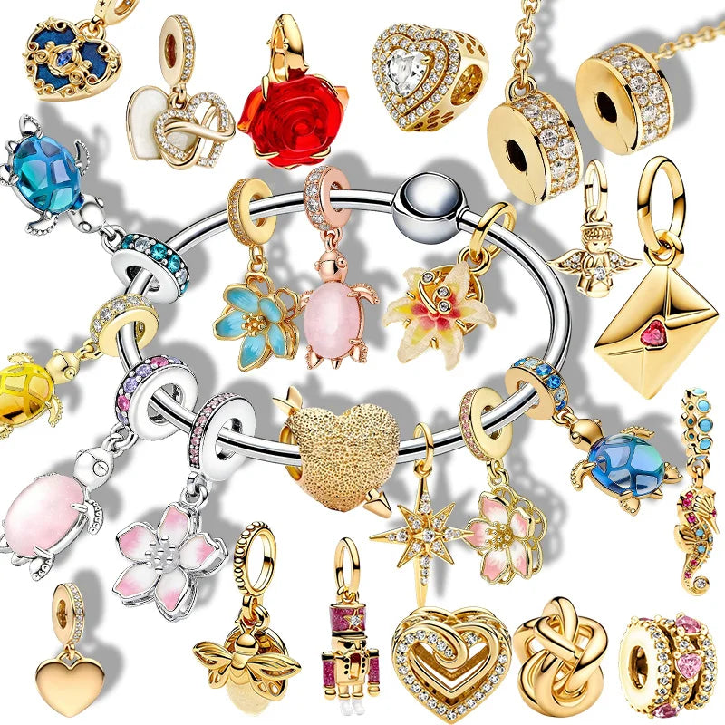 Charm Beads Set for Bracelets & Jewelry Making - Sparkling Cherry Blossom Heart Star Turtle