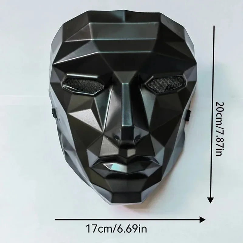 Futuristic Geometric Party Mask Black Tech Style with Breathable Mesh Eyes and Mouth for Halloween Cosplay