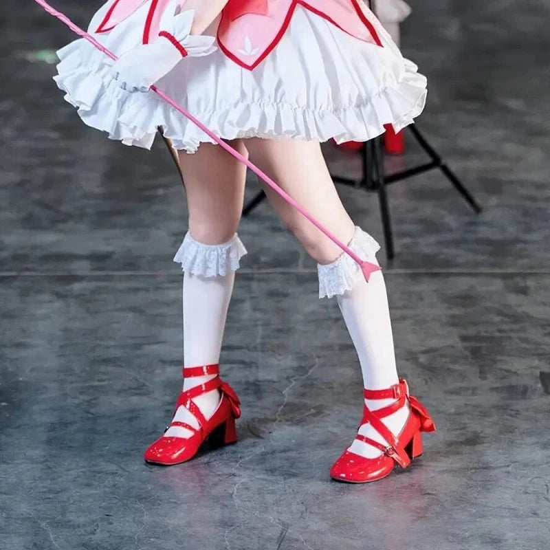 Anime Madoka Magica Cosplay Shoes Girls High Heels Leather Boots Halloween Costume