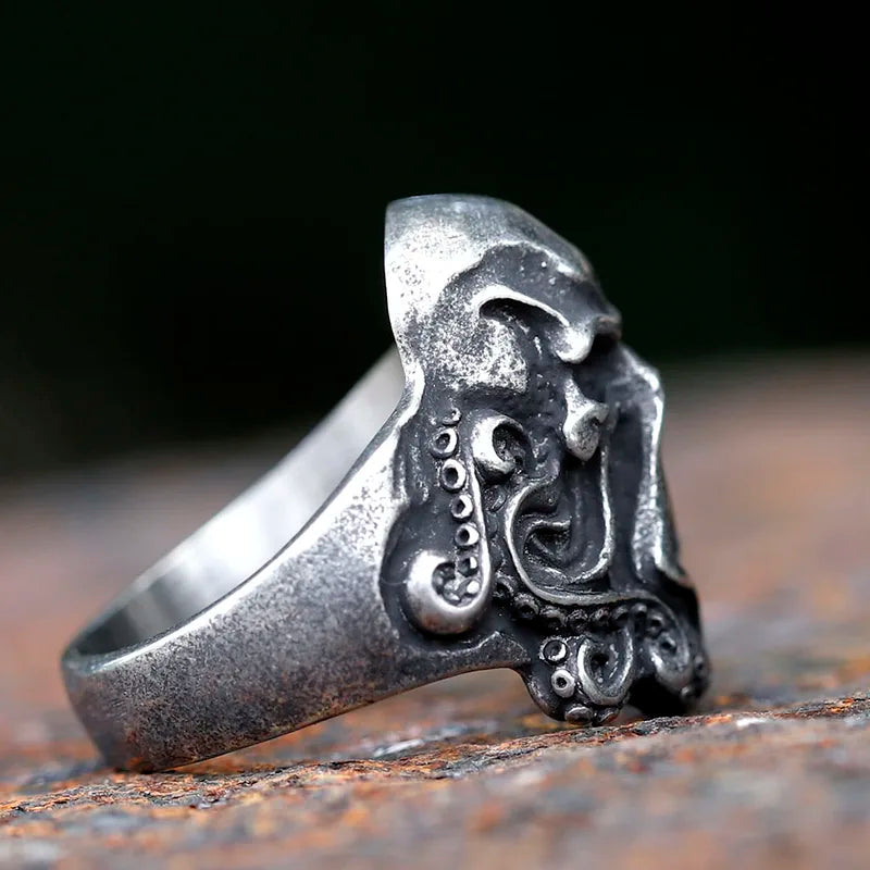 Halloween Octopus Skull Punk Stainless Steel Men’s Ring - Multiple Sizes