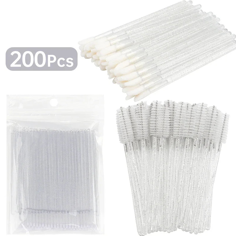Eyelash Extension Removal Micro Makeup Brush Set for Lash & Lip Makeup, 200 Pieces