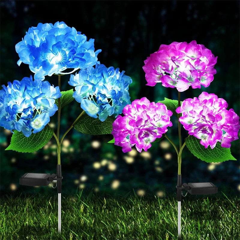Solar Hydrangea Flower Lights Outdoor Garden Decor with Changeable RGB & White LEDs
