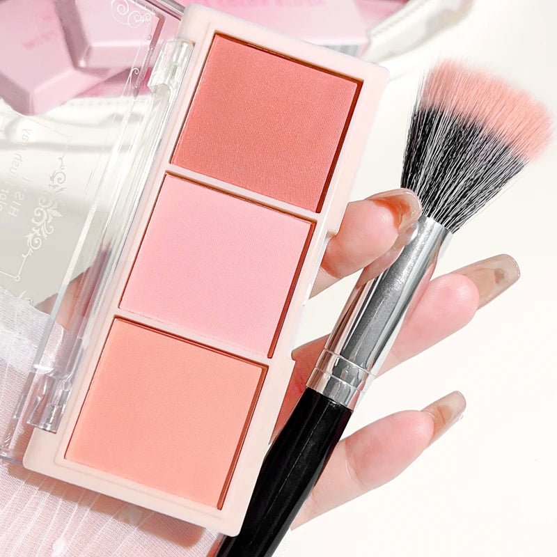 Three-Color Blush Powder for Natural Matte Finish - Multiple Shades