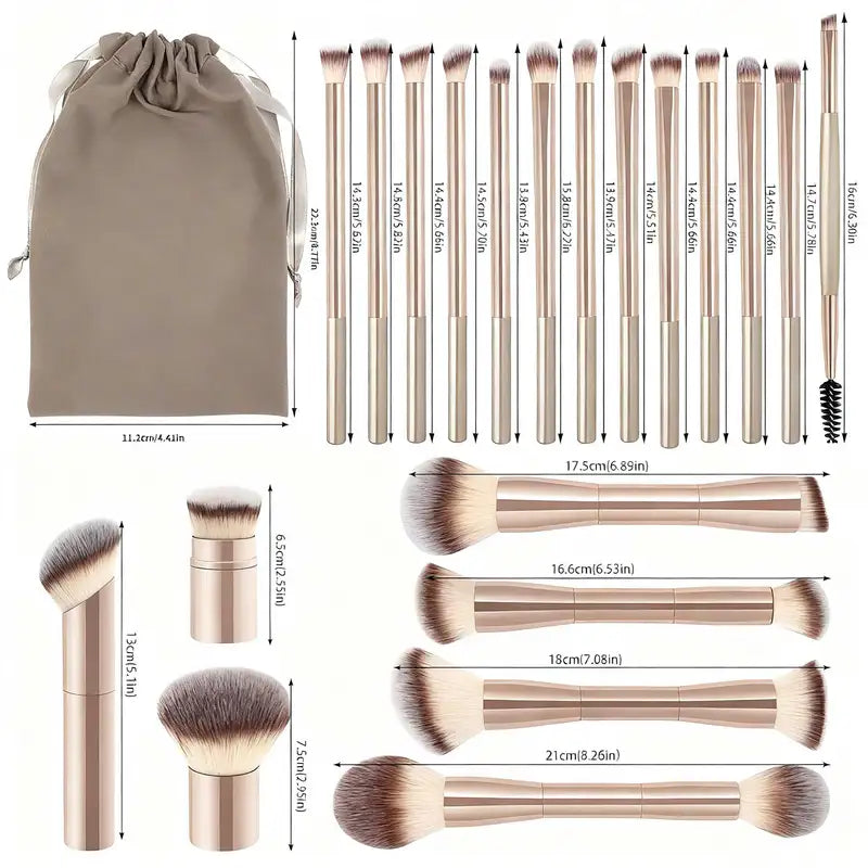 20pcs Double-Ended Makeup Brush Set for Foundation, Concealer, Blush & Eye Shadow