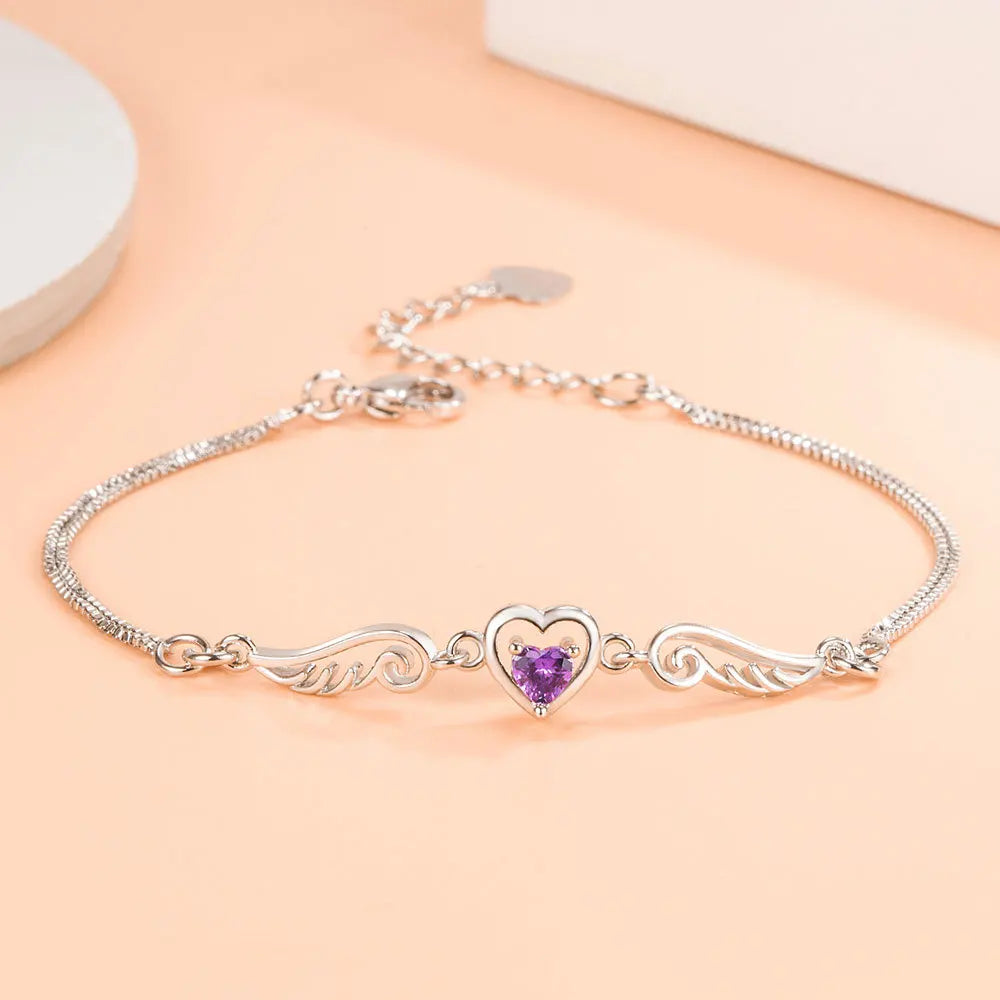 Sterling Silver Angel Lover Zircon Amethyst Bracelet for Women - Engagement & Wedding Jewelry