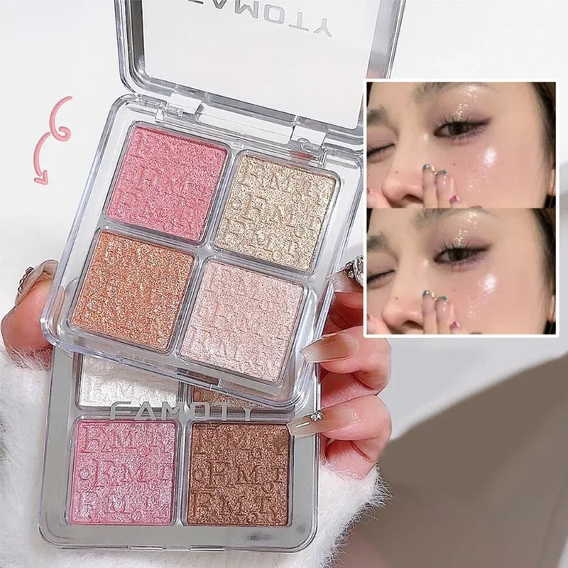 4-Color Face Highlighter Palette Natural Glow Waterproof Glitter Makeup