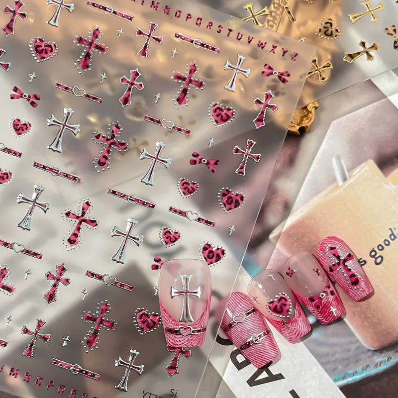 Leopard Cross Nail Stickers - Self-Adhesive Nail Art Decals for Manicure & DIY Crafts