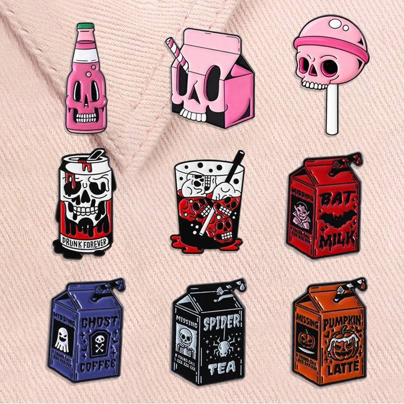 Halloween Skull Lollipop Enamel Pins Goth Skeleton Brooch Jewelry Gift
